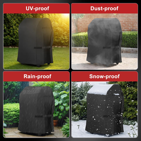 LBTING durable outdoor grill cover in a weathered backyard setting