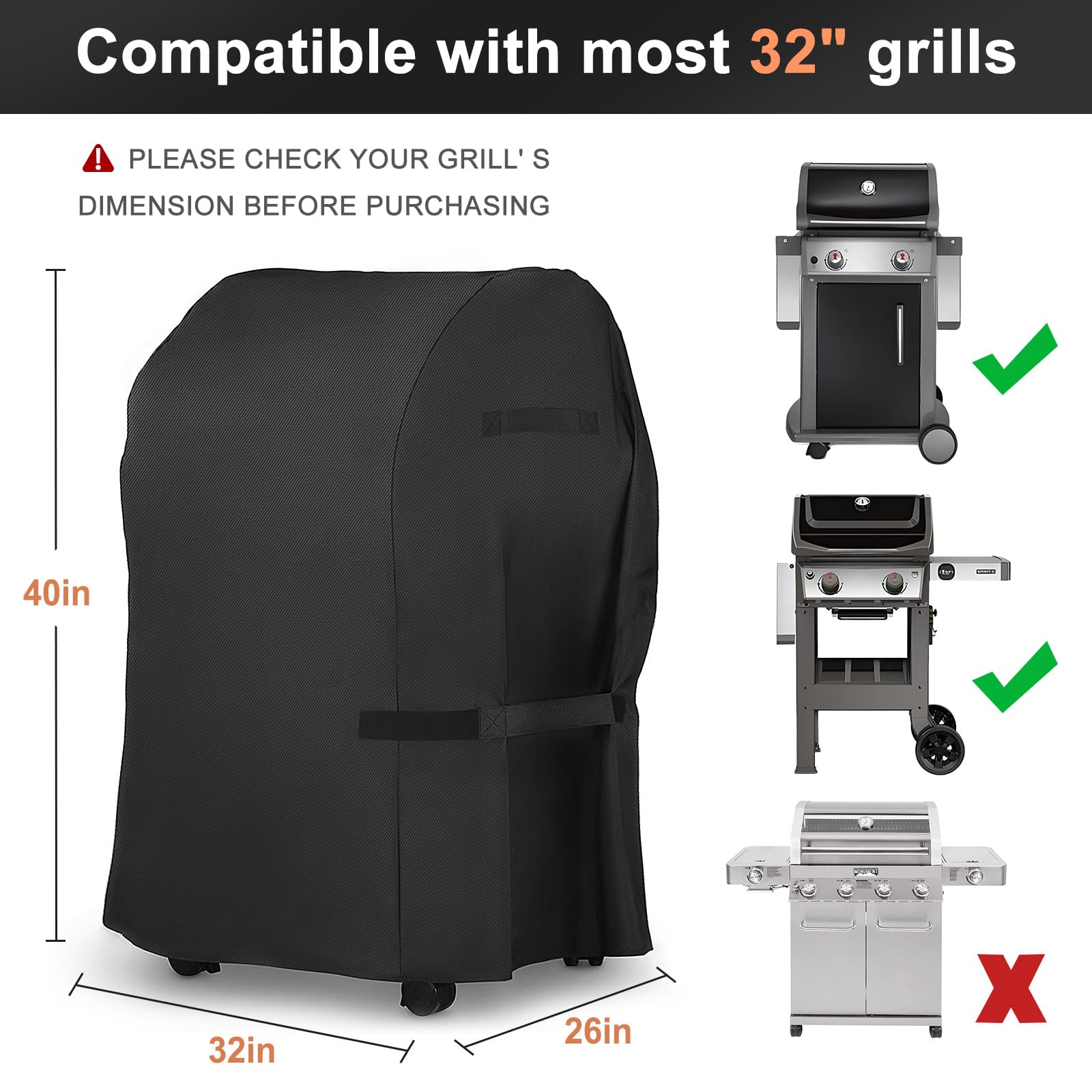 LBTING grill cover with windproof strap securing a grill during wind