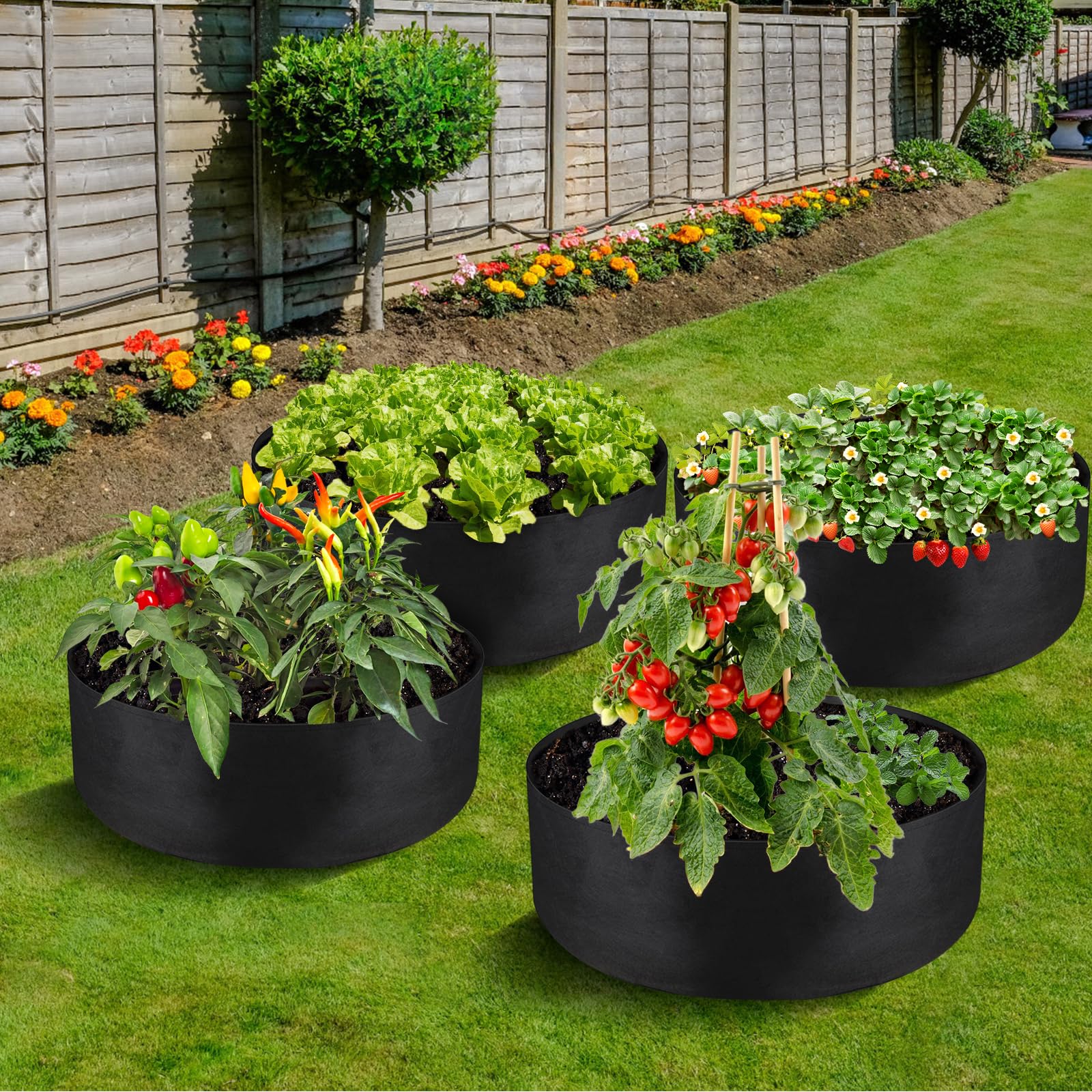 LBTING balcony garden with fabric beds for versatility.