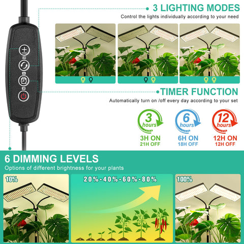 LBW six brightness levels adjust light intensity for plant growth.