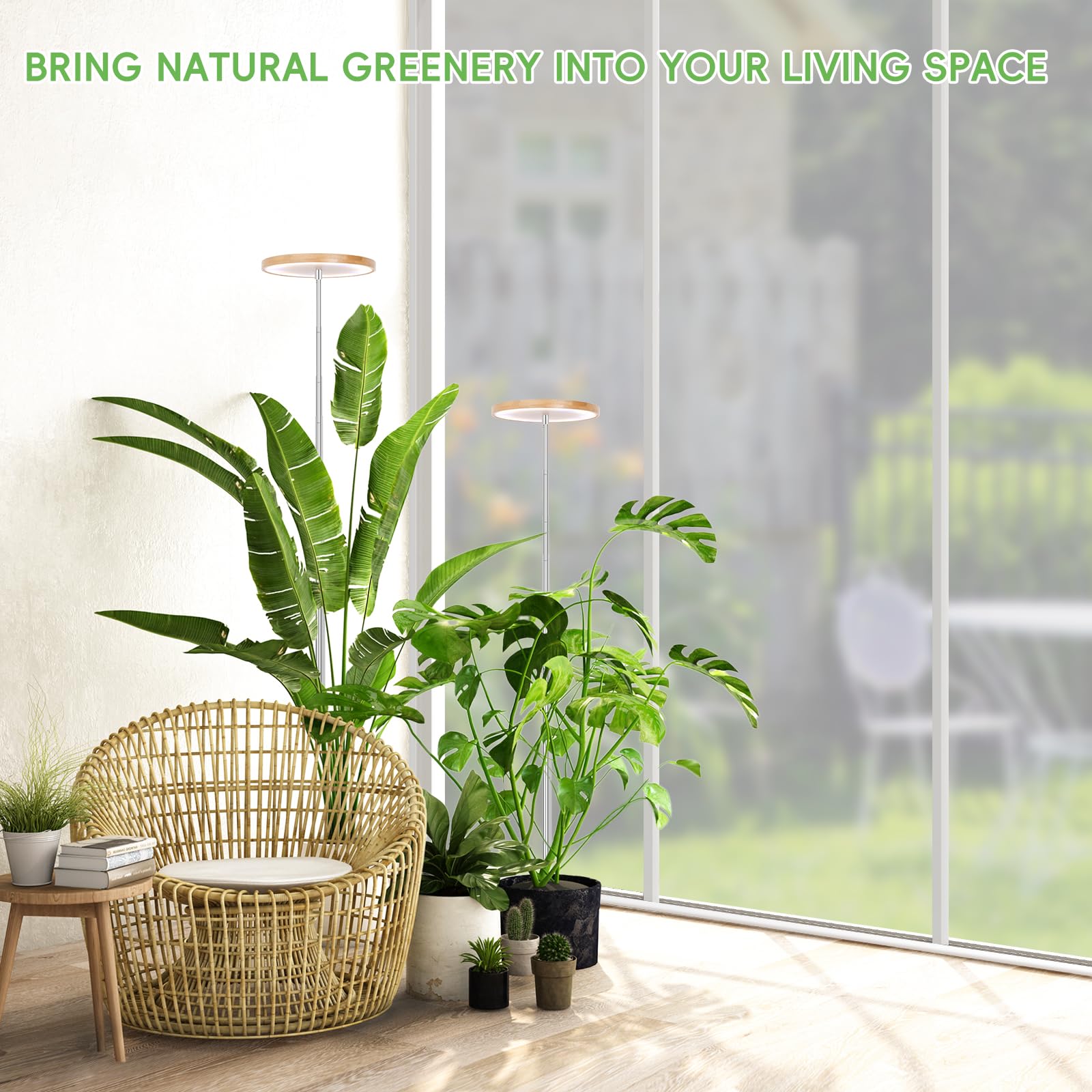 LBW bamboo grow light setup for indoor plants in living room