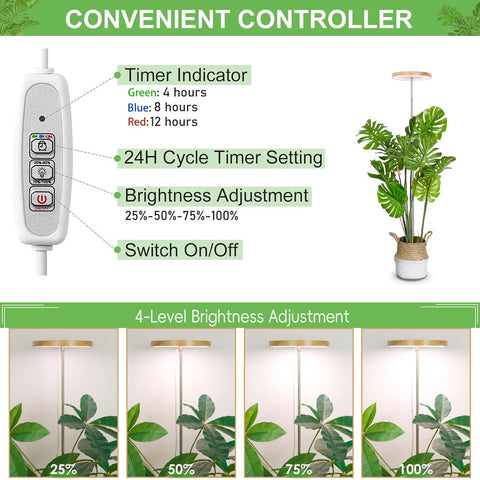 LBW bamboo grow light timer feature with 4H/8H/12H cycles