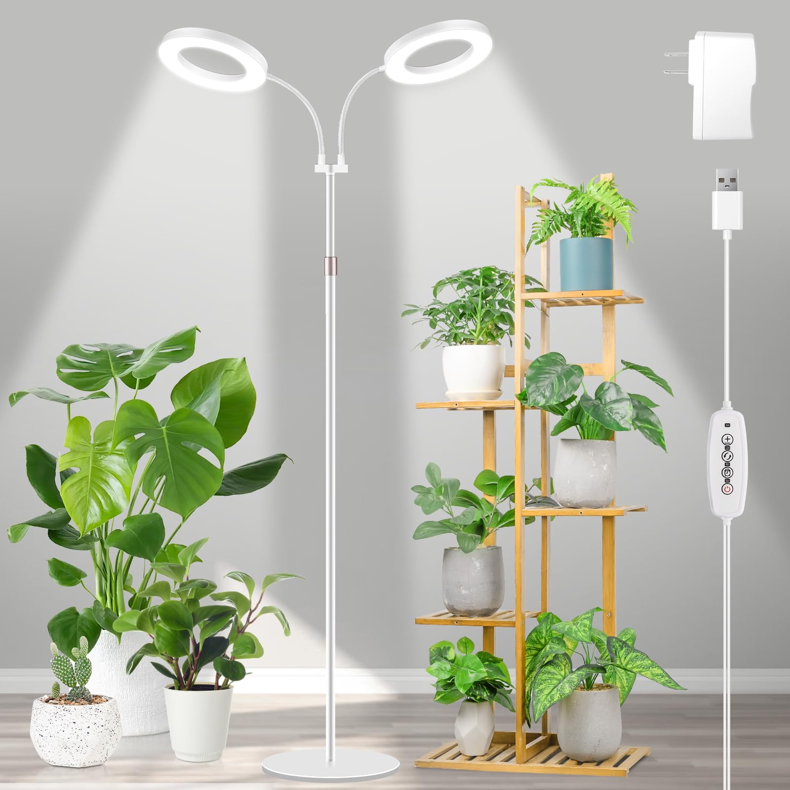 LBW floor grow light stand base offers stable support for large potted plants.
