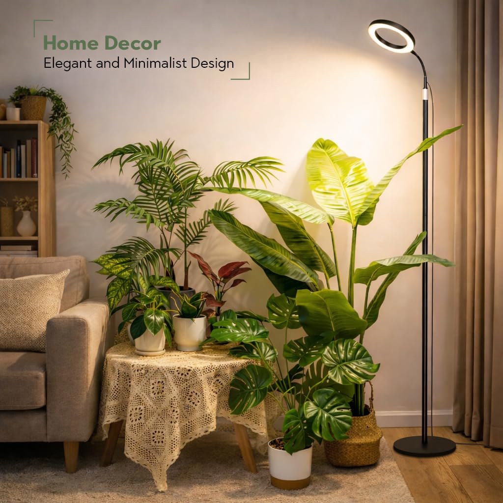 LBW floor grow light in use with large plants like monstera delivers even illumination.