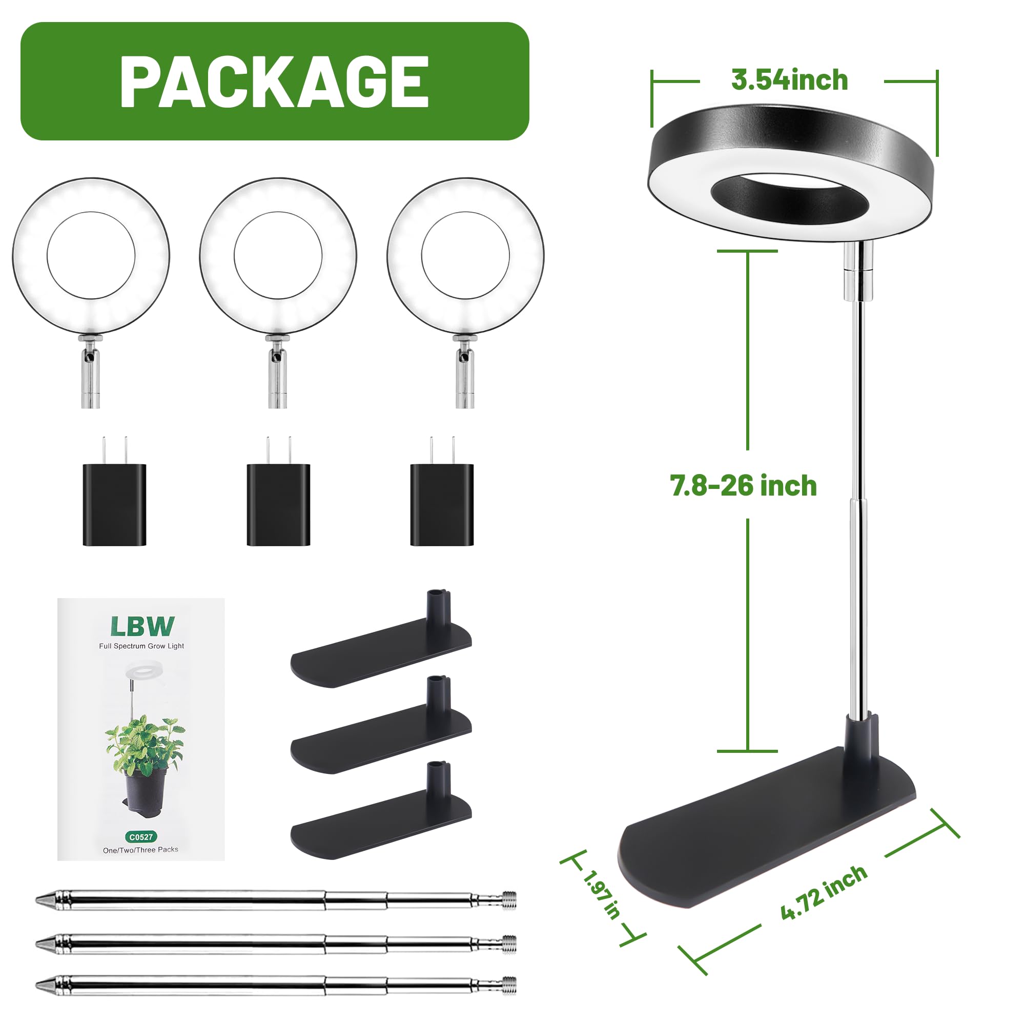 LBW grow light installation can be soil-inserted or placed on the stand.