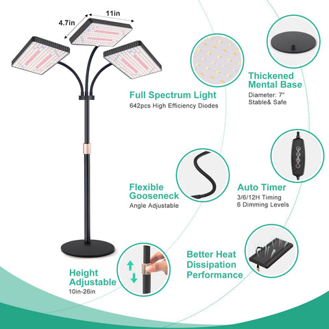 LBW height-adjustable stand supports plants from seedling to mature size.