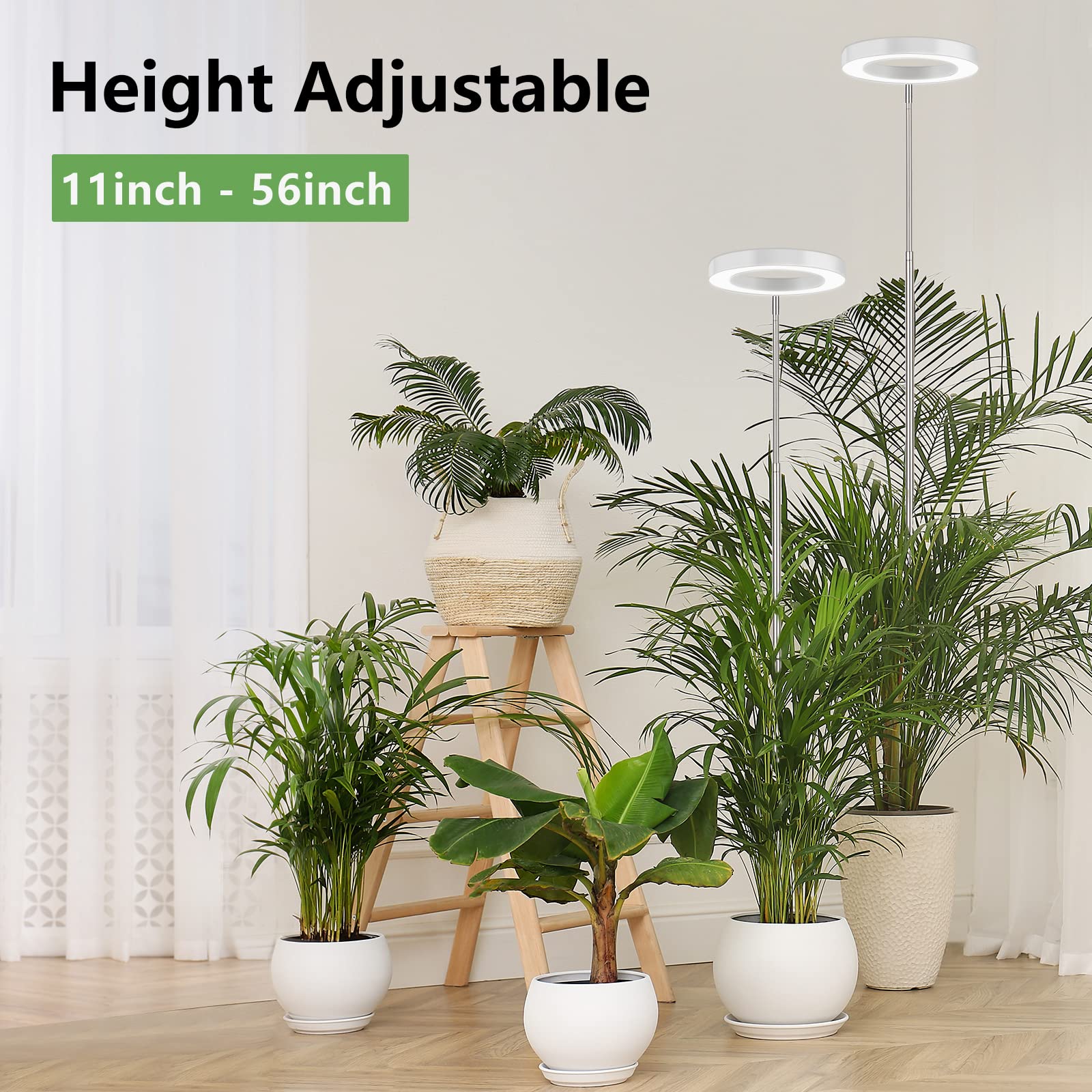 LBW height-adjustable pole adapts to tall plants for even light coverage.