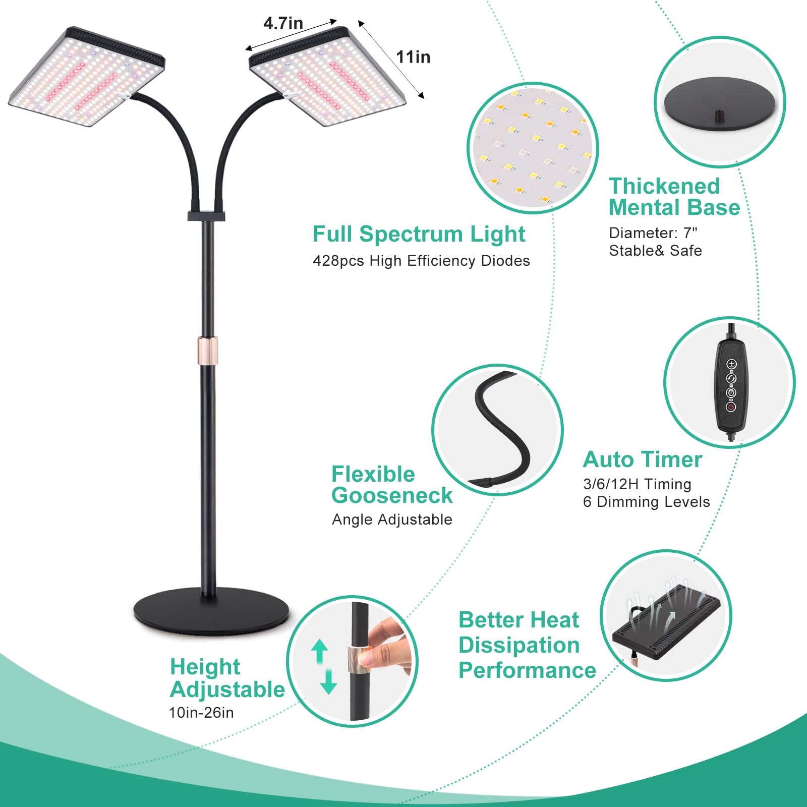 LBW height-adjustable stand supports small and tall indoor plants.