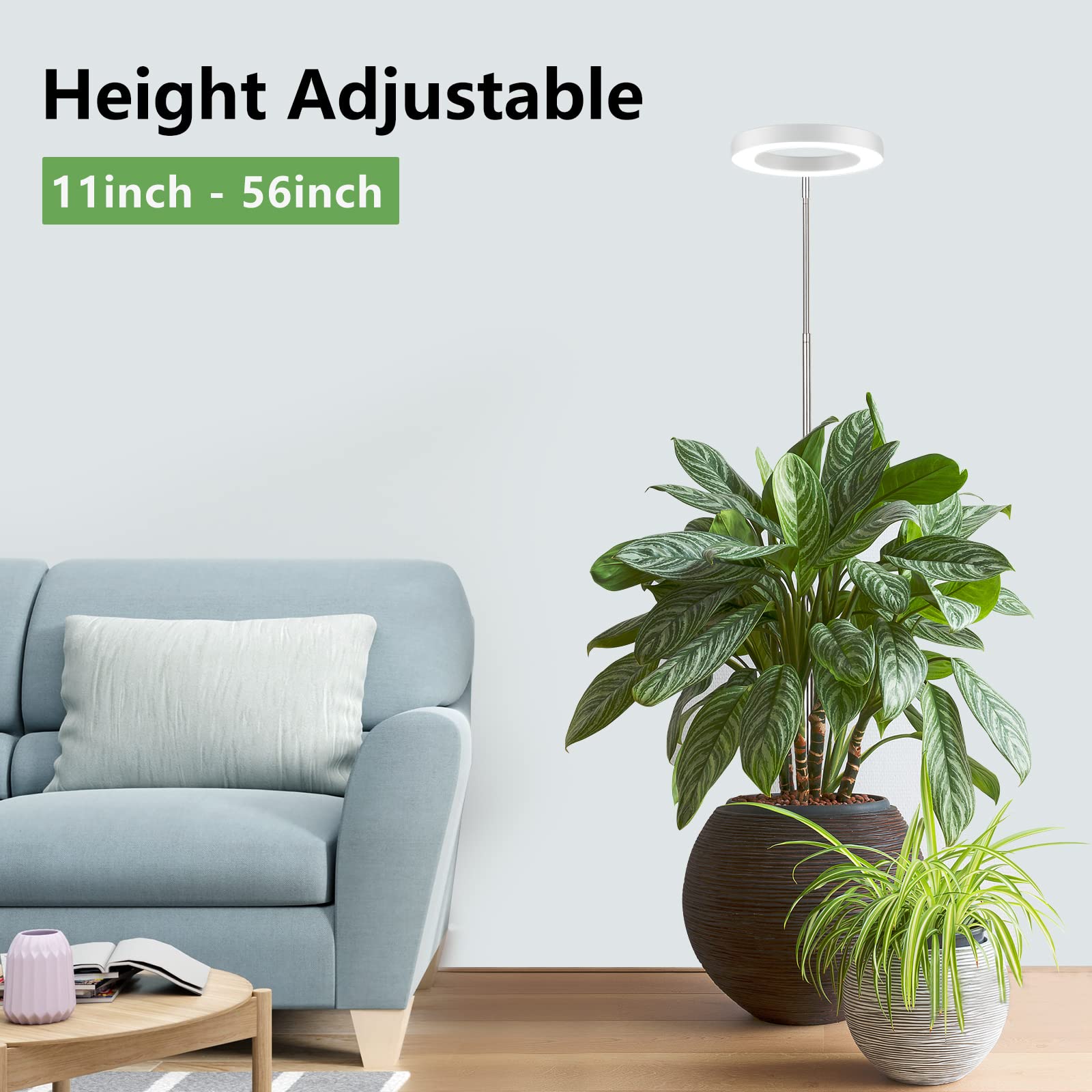 LBW Plant Grow Light height-adjustable pole enables versatile setup for tall indoor plants.