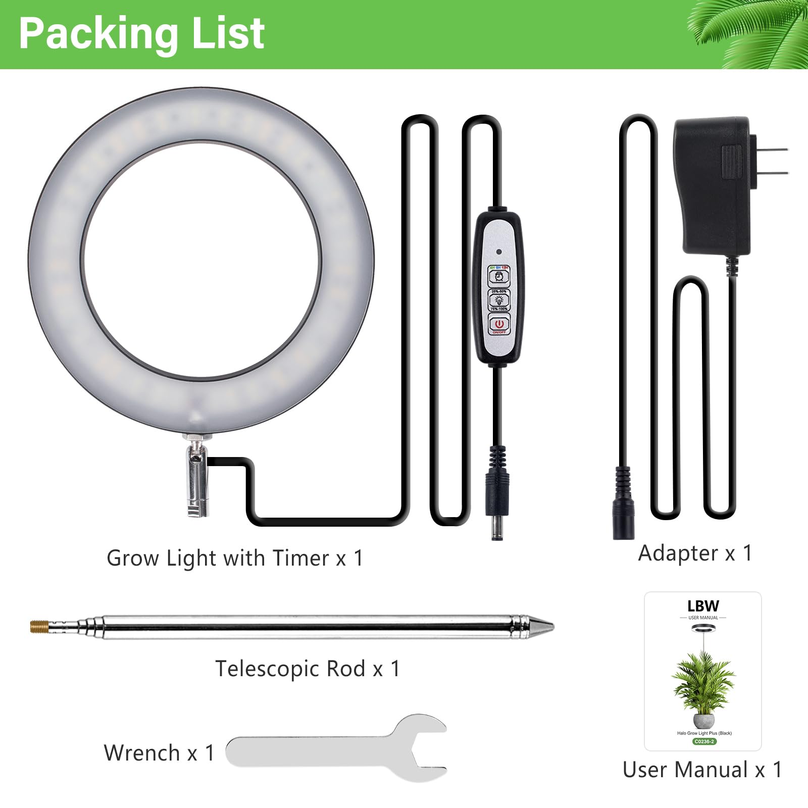 LBW Plant Grow Light 13 ft cord supports flexible placement.