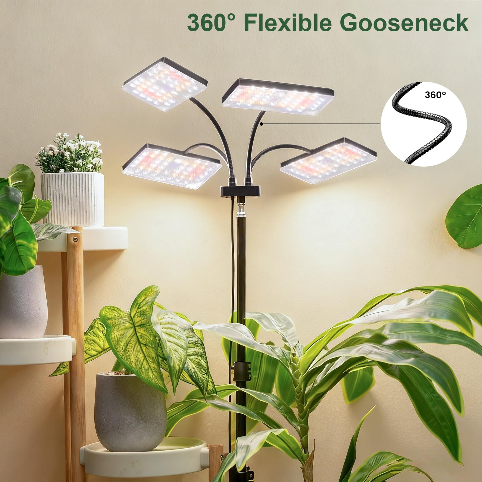 LBW Wide-coverage canopy lighting reduces shadows on tall and grouped plants.