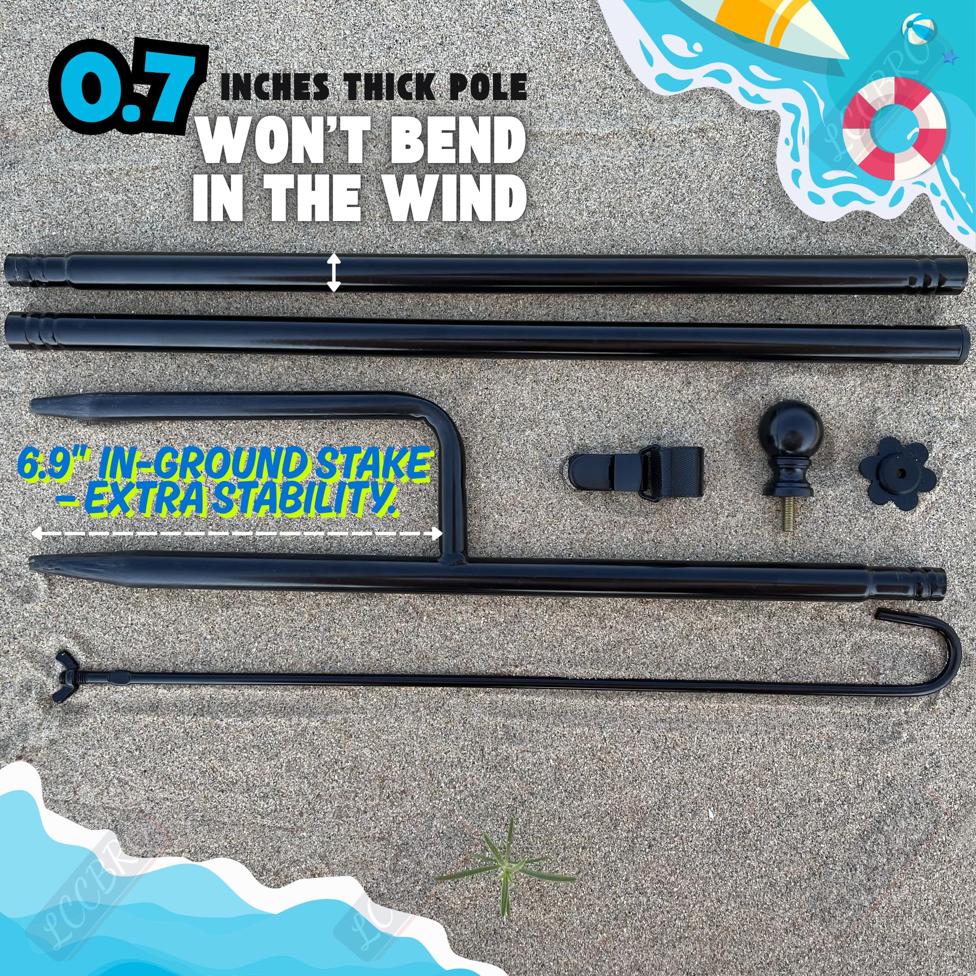 LCCBRO extended ground stakes provide deeper grip for outdoor wind resistance.