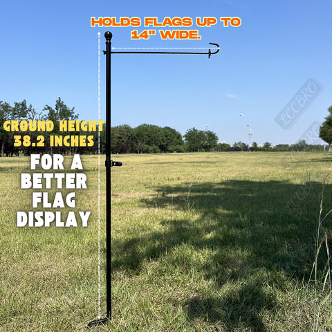 LCCBRO heavy-duty metal stand construction supports flags securely in windy weather.