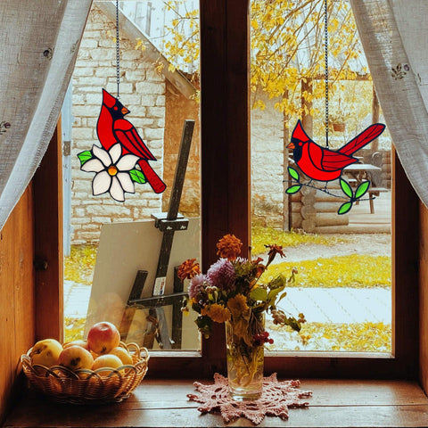 Lcensp stained-glass cardinal two-piece decor for home