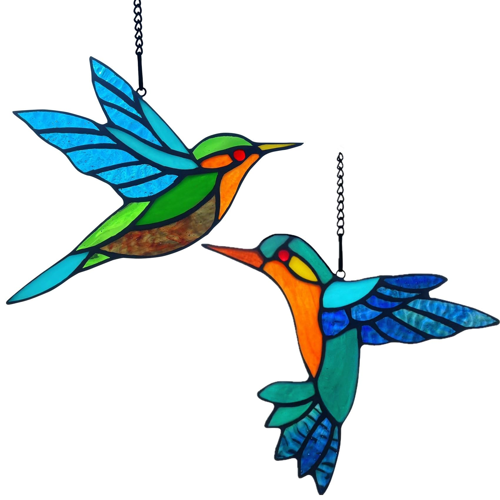 Lcensp hummingbird suncatcher in sunlight, vibrant colors brighten windows.