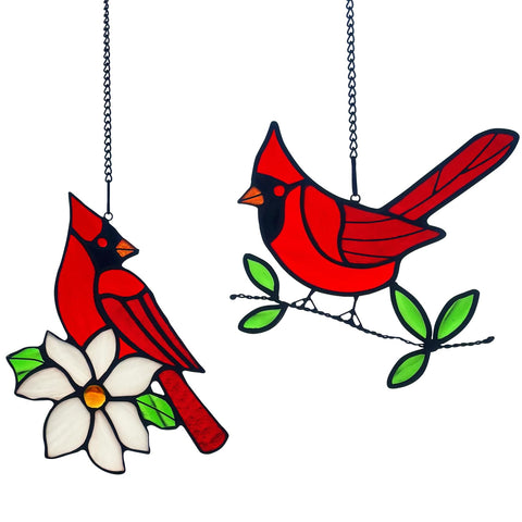 Lcensp red cardinal suncatcher two-pack in sunlit window enhances color and charm