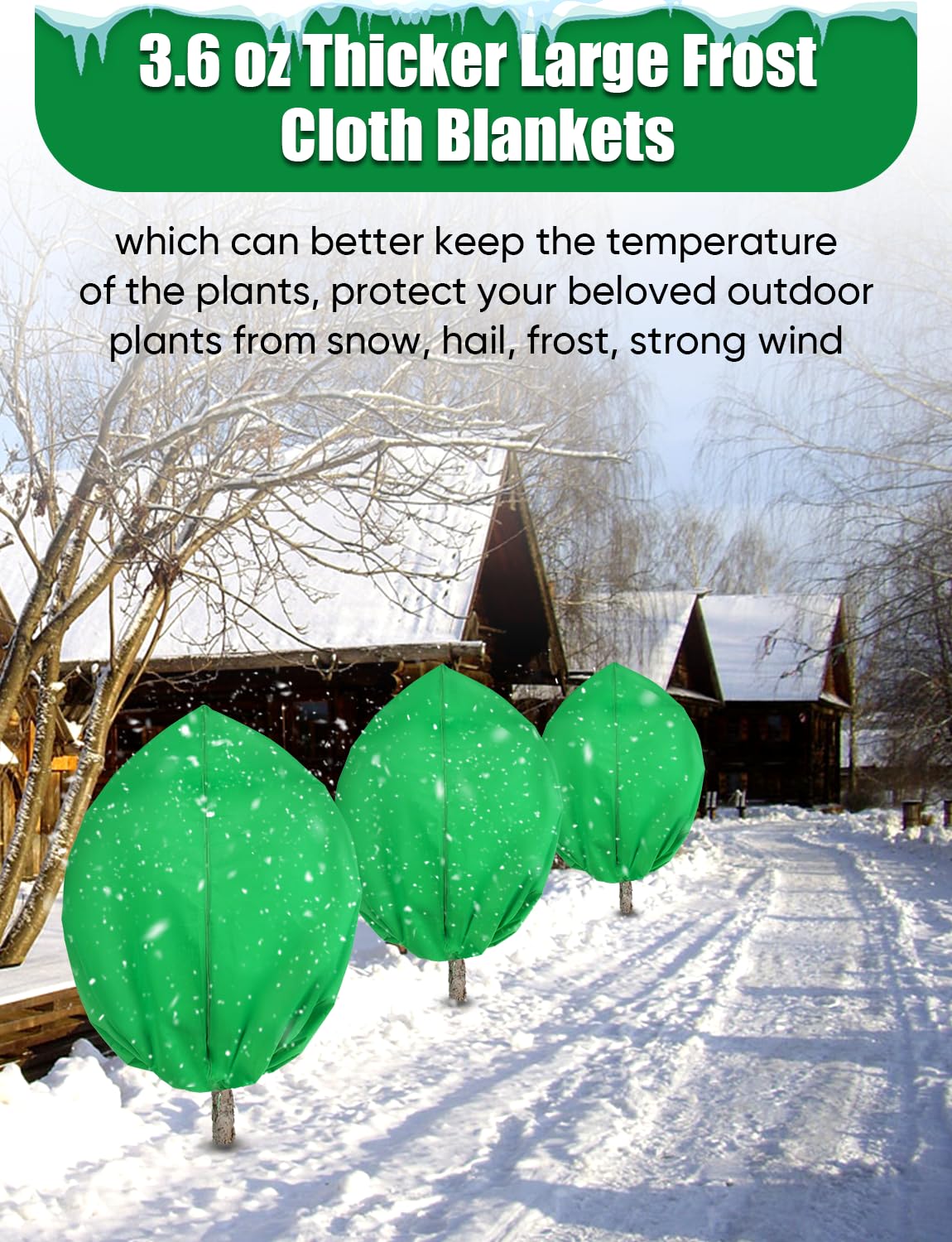 LCHUANG winter plant cover with drawstring in use to guard delicate buds.
