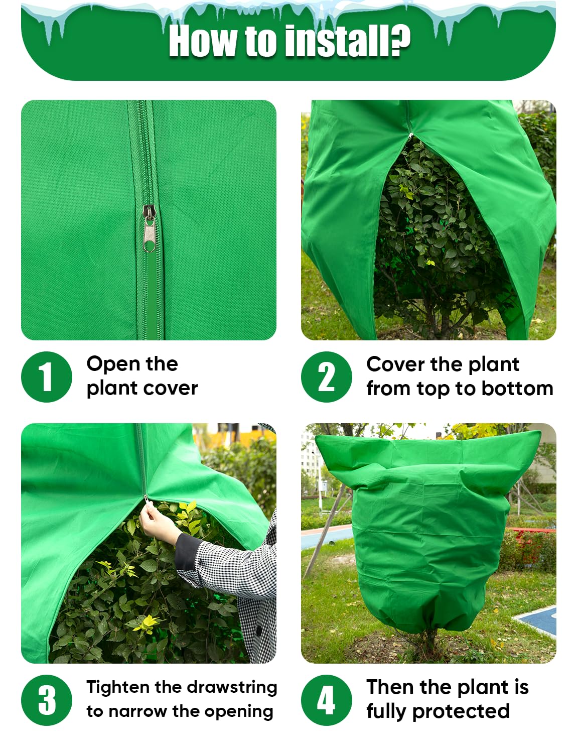 LCHUANG cover fitted over a shrub after installation for wind resistance.