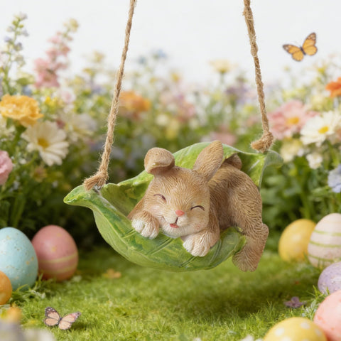 LC LCdecohome rabbit hanging statue on tree branch adds whimsical garden charm.