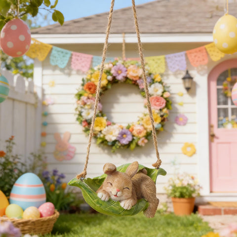 LC LCdecohome resin rabbit sculpture withstands weather, year-round outdoor display.