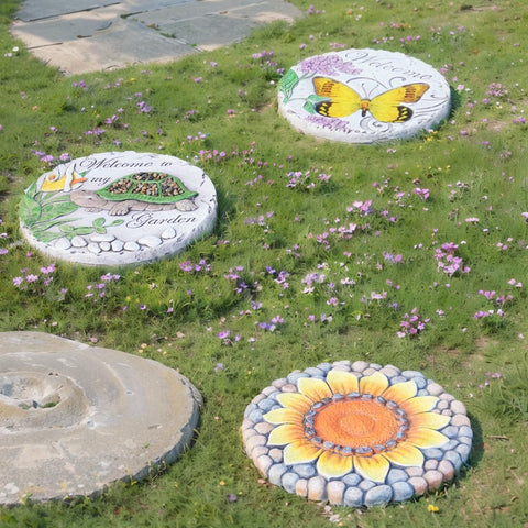 LCdecohome durable cement stepping stone with sunflower design.