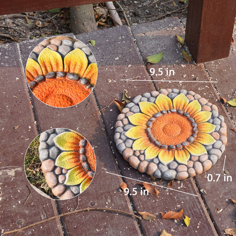 LCdecohome hand-painted sunflower motif enhances garden border by path.