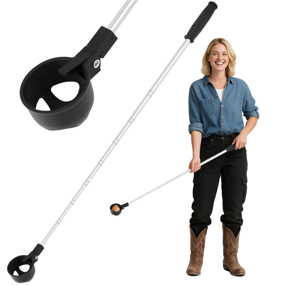 Lconvicely egg grabber extendable reach reaching nesting boxes for easy egg collection
