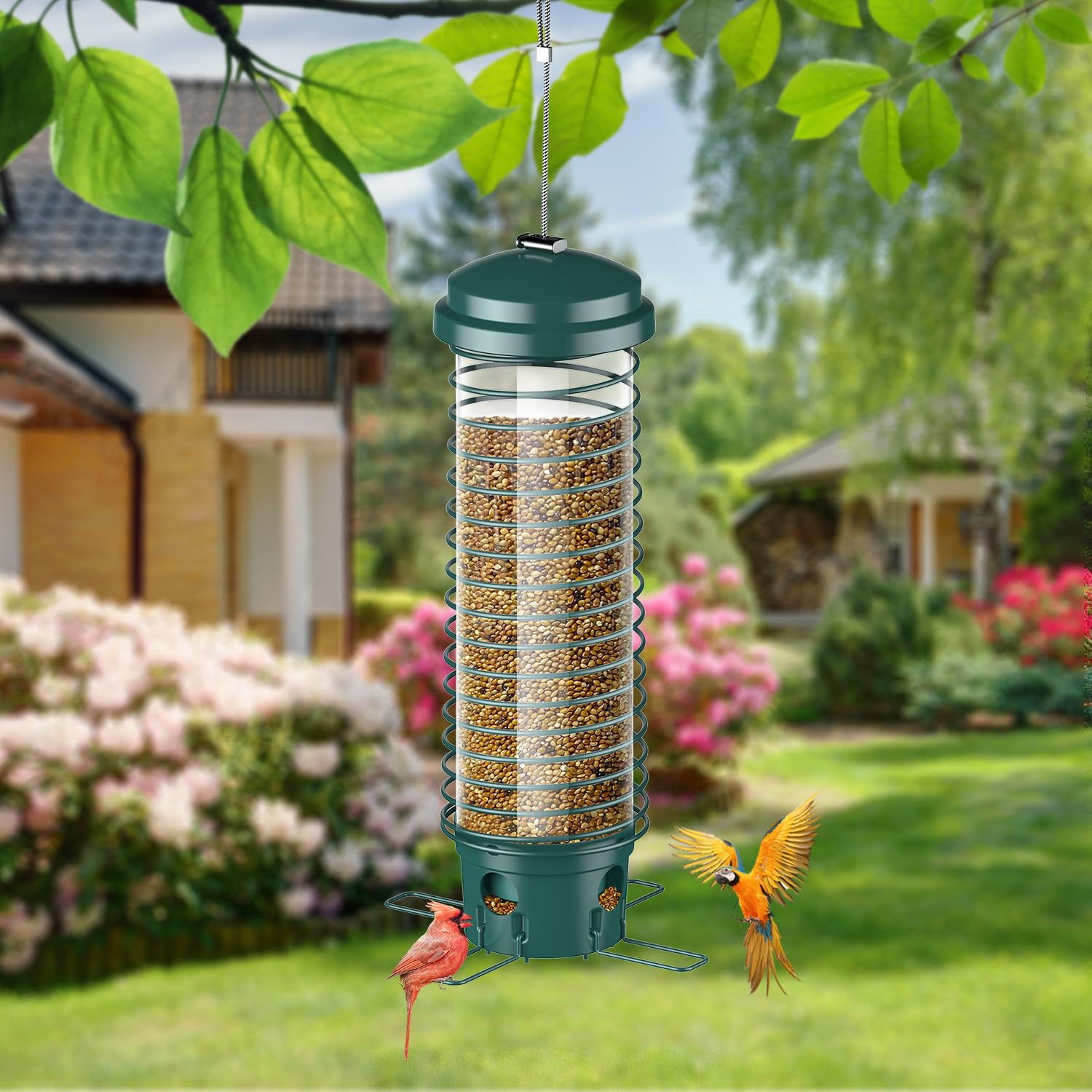 LCSEVEN Bird Feeder comes in green to attract cardinals, finches, and bluebirds.