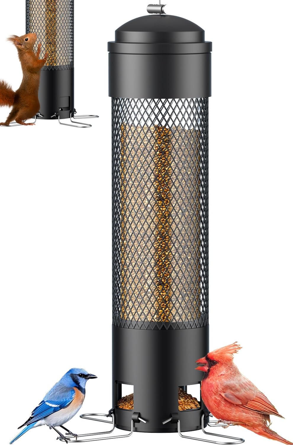 LCSEVEN outdoor bird feeder with a squirrel-proof design in a black finish.