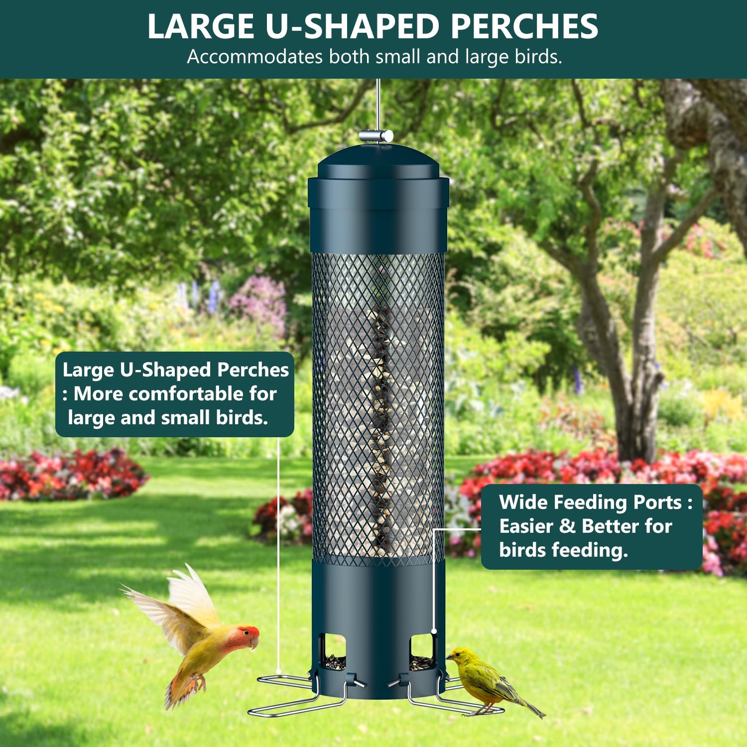 LCSEVEN Gift-Worthy Green Feeder complements any backyard or patio.