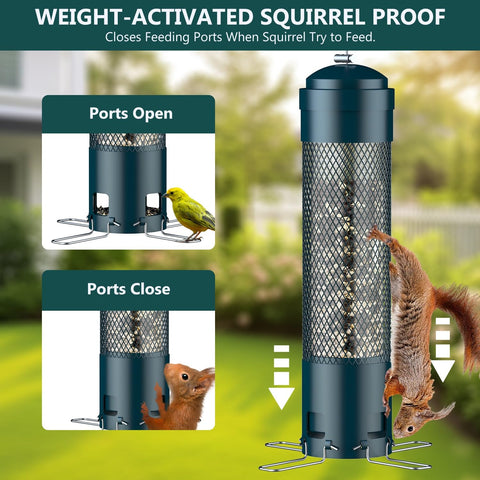 LCSEVEN Squirrel-Proof Weight-Activated Ports prevent squirrel access while birds feed.