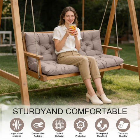 LCYY.TG swing cushion attached ties keep it securely fastened to outdoor benches.