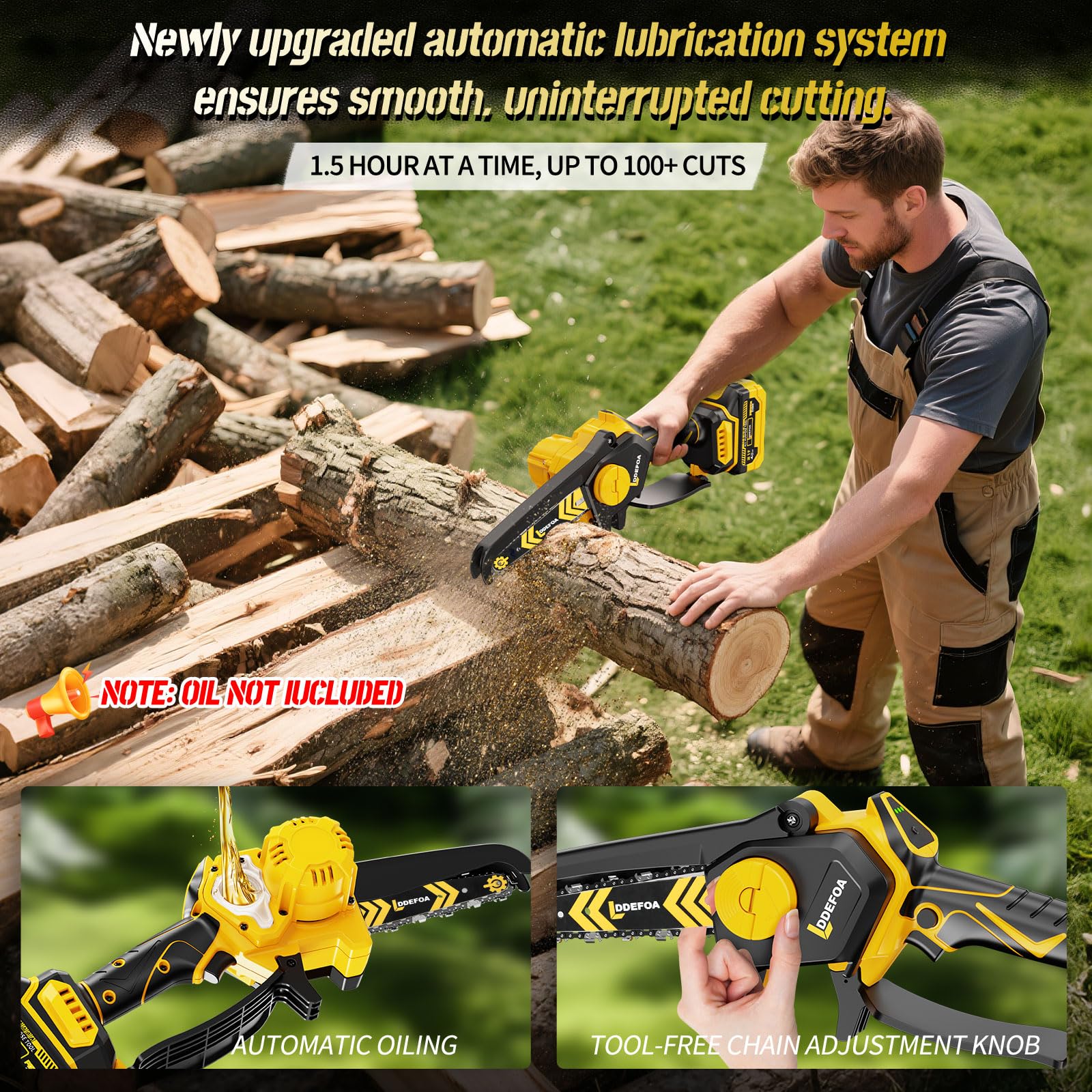 LDDEFOA automatic oiling system keeps the chain moving smoothly