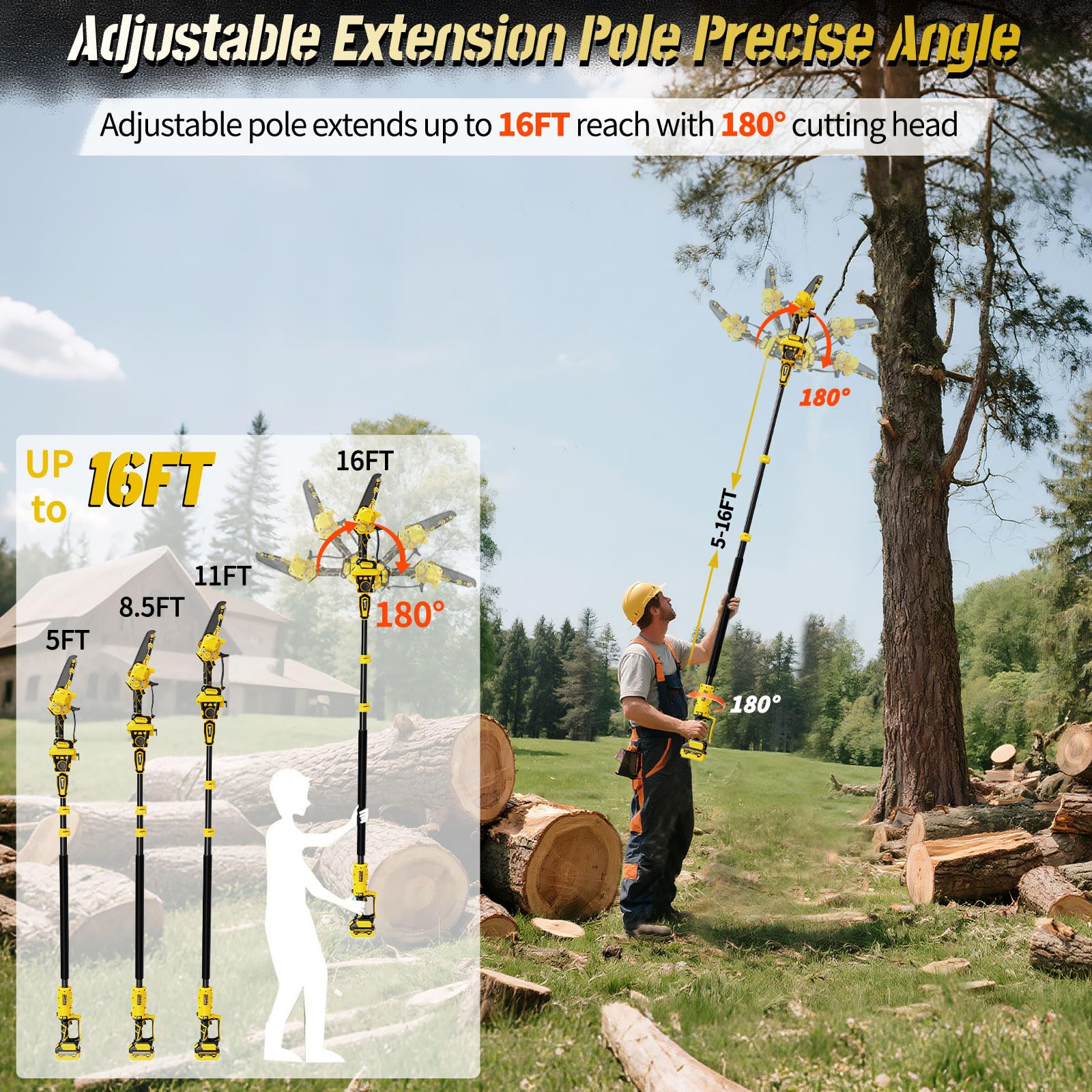 LDDEFOA cordless 8-inch chainsaw head for overhead cuts