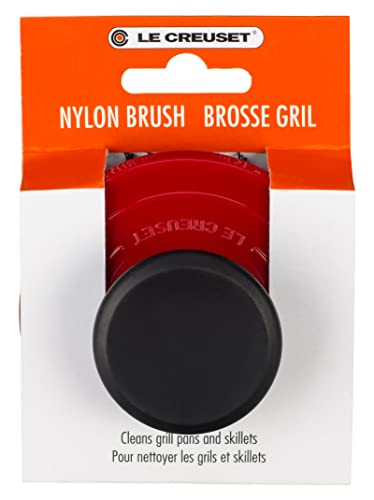 Le Creuset nylon brush cleans between grill pan ridges after cooking
