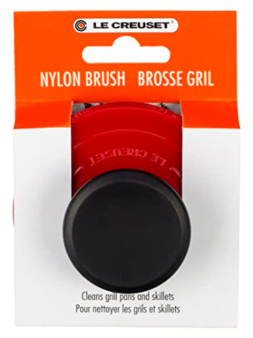 Le Creuset nylon brush cleans between grill pan ridges after cooking