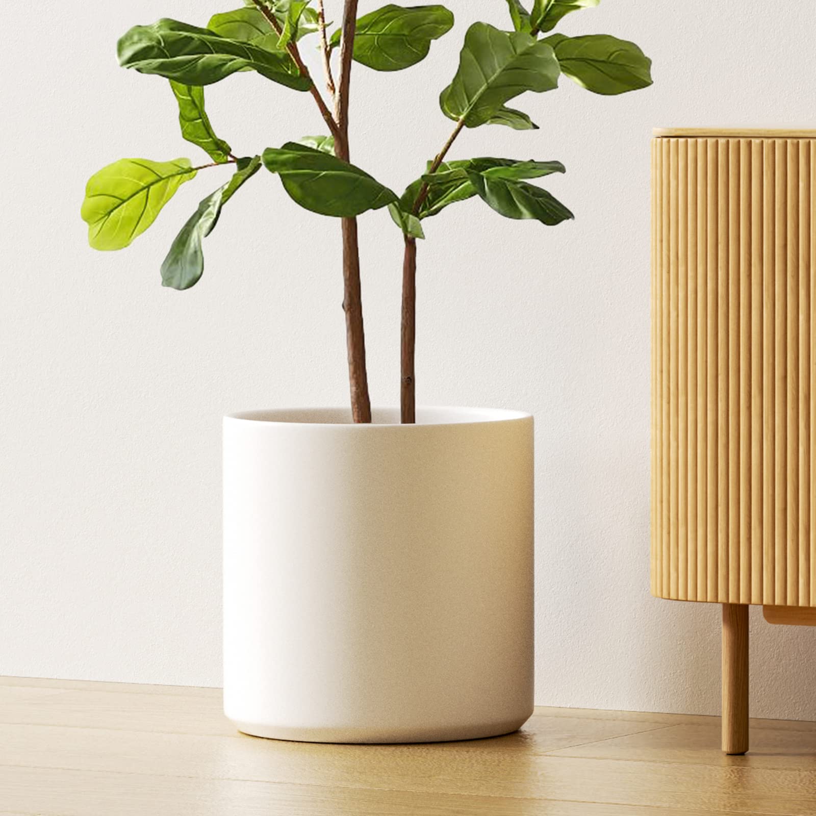 LE TAUCI 12-inch white ceramic pot for indoor plants with modern style.