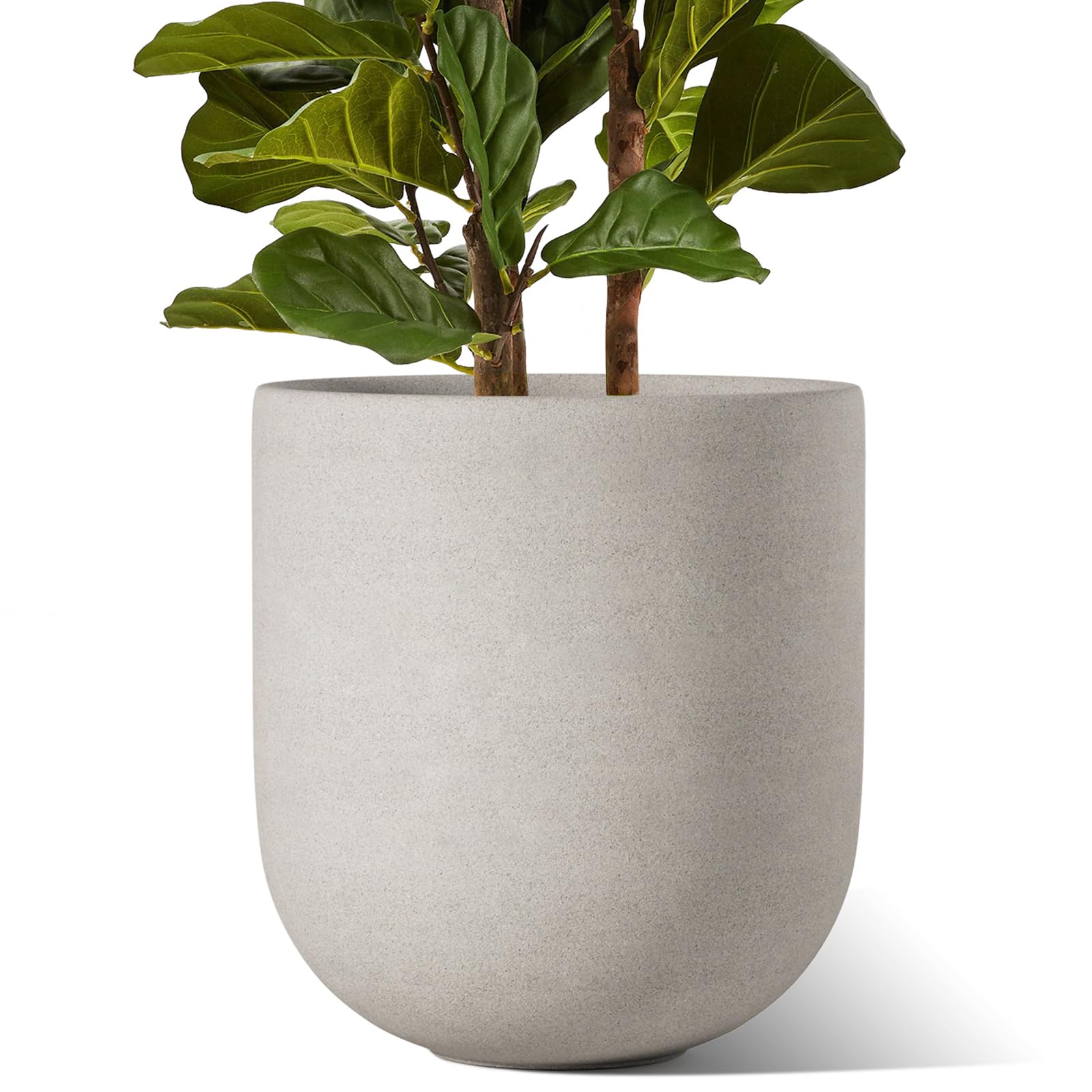 LE TAUCI 12-inch planter front view in neutral gray ceramic for modern interiors.