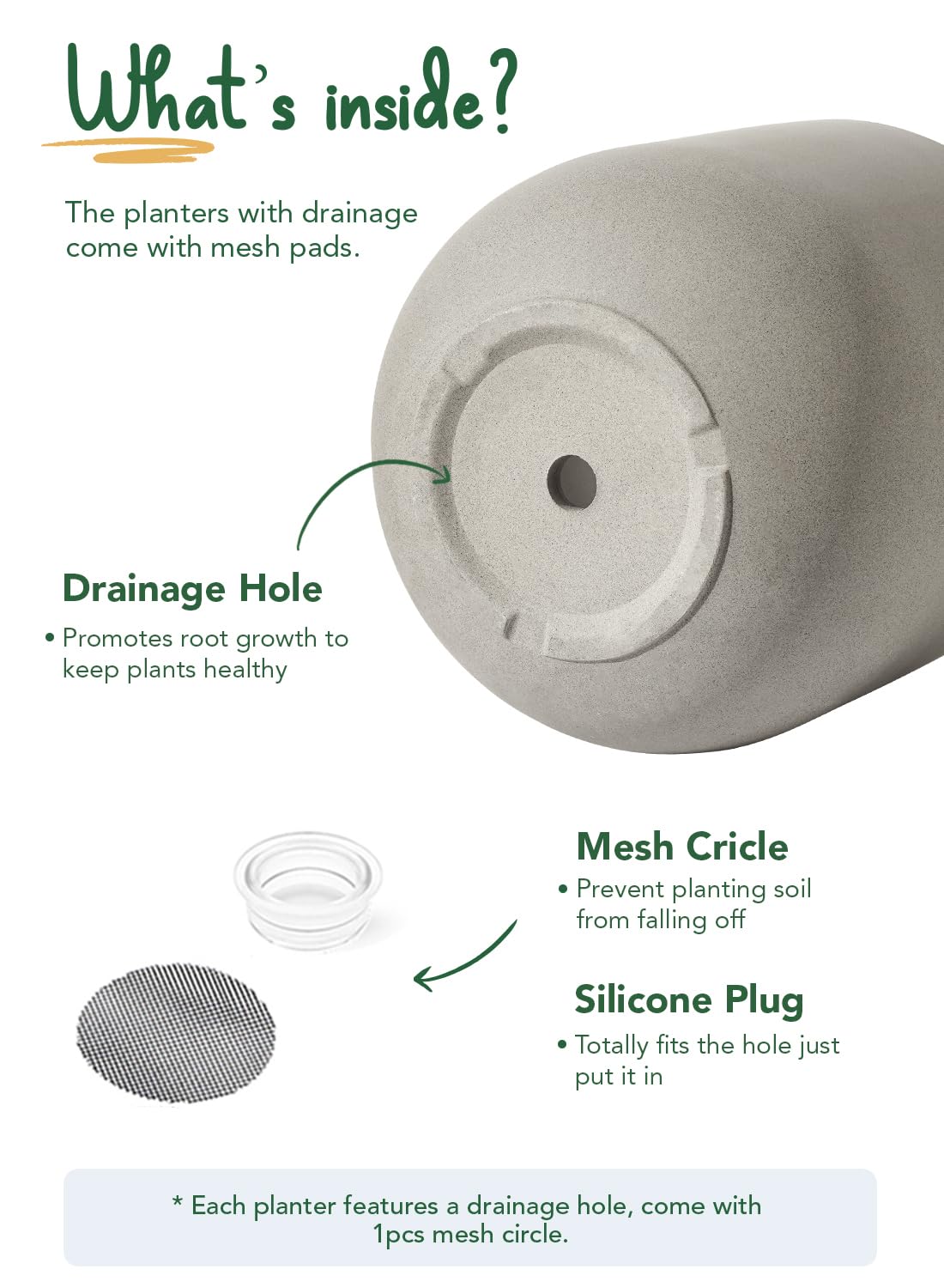 LE TAUCI 12-inch planter with drainage hole supports moisture control.