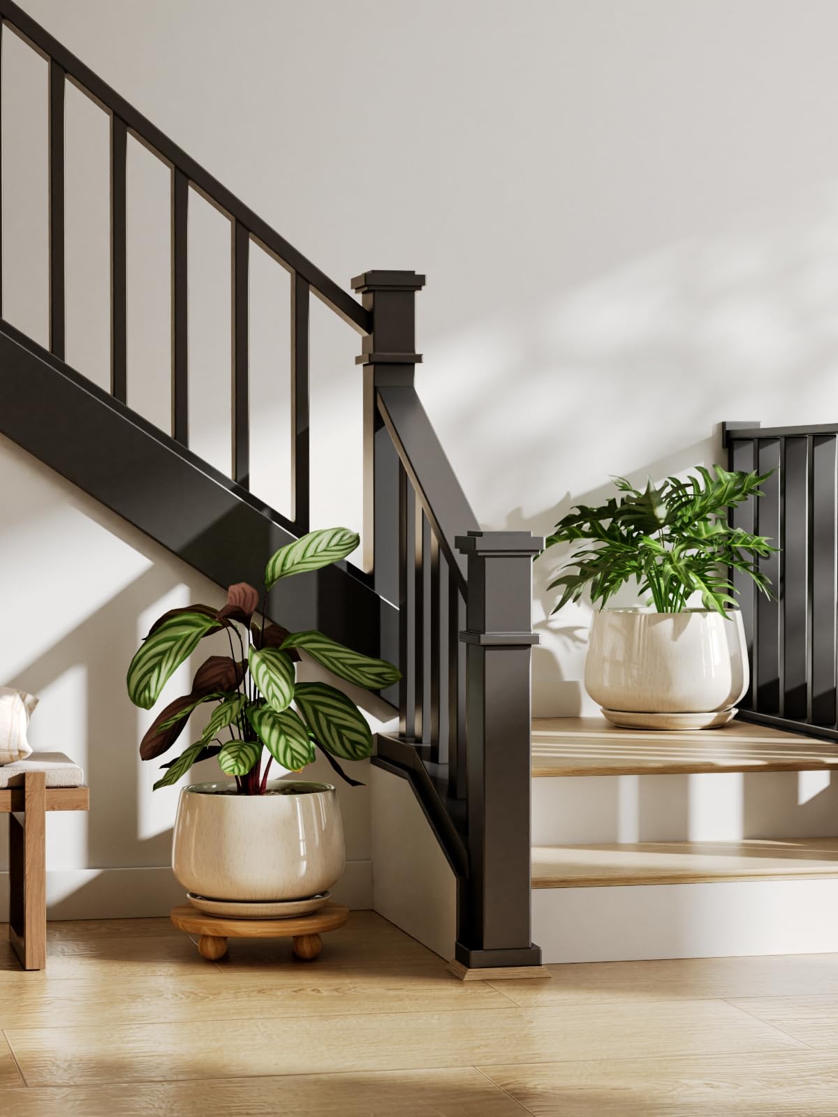 LE TAUCI beige reactive glaze planter enhances living room aesthetics