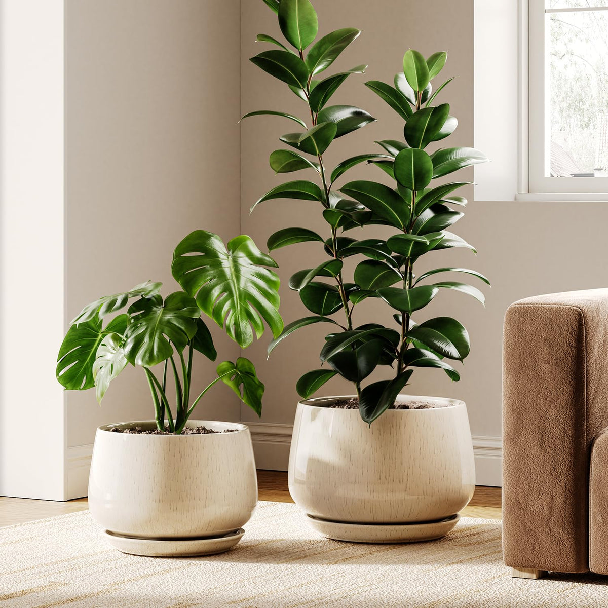 LE TAUCI ceramic plant pot with 10-inch opening for healthy roots and modern decor.