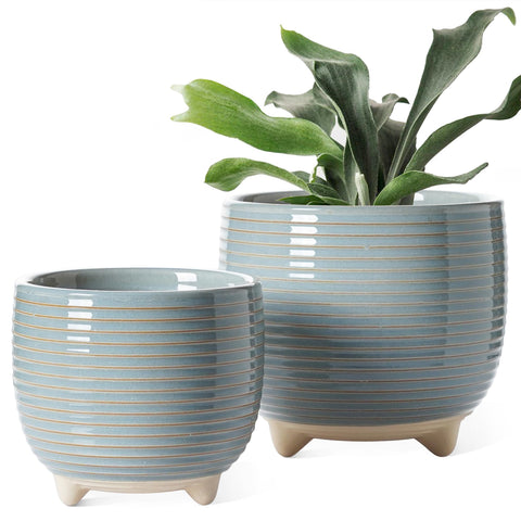 LE TAUCI ceramic pot 6.4 inch diameter in reactive glaze gray, ideal for larger indoor plants