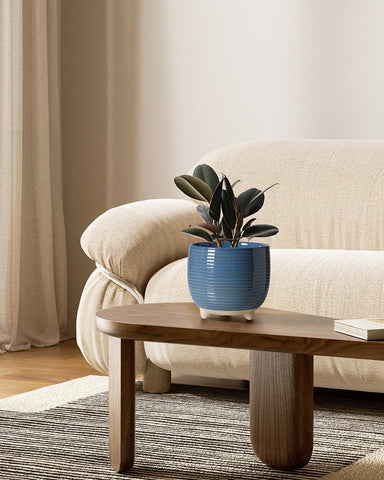 LE TAUCI ceramic pot blue glaze 5.1 inch, perfect for compact succulents or herbs.