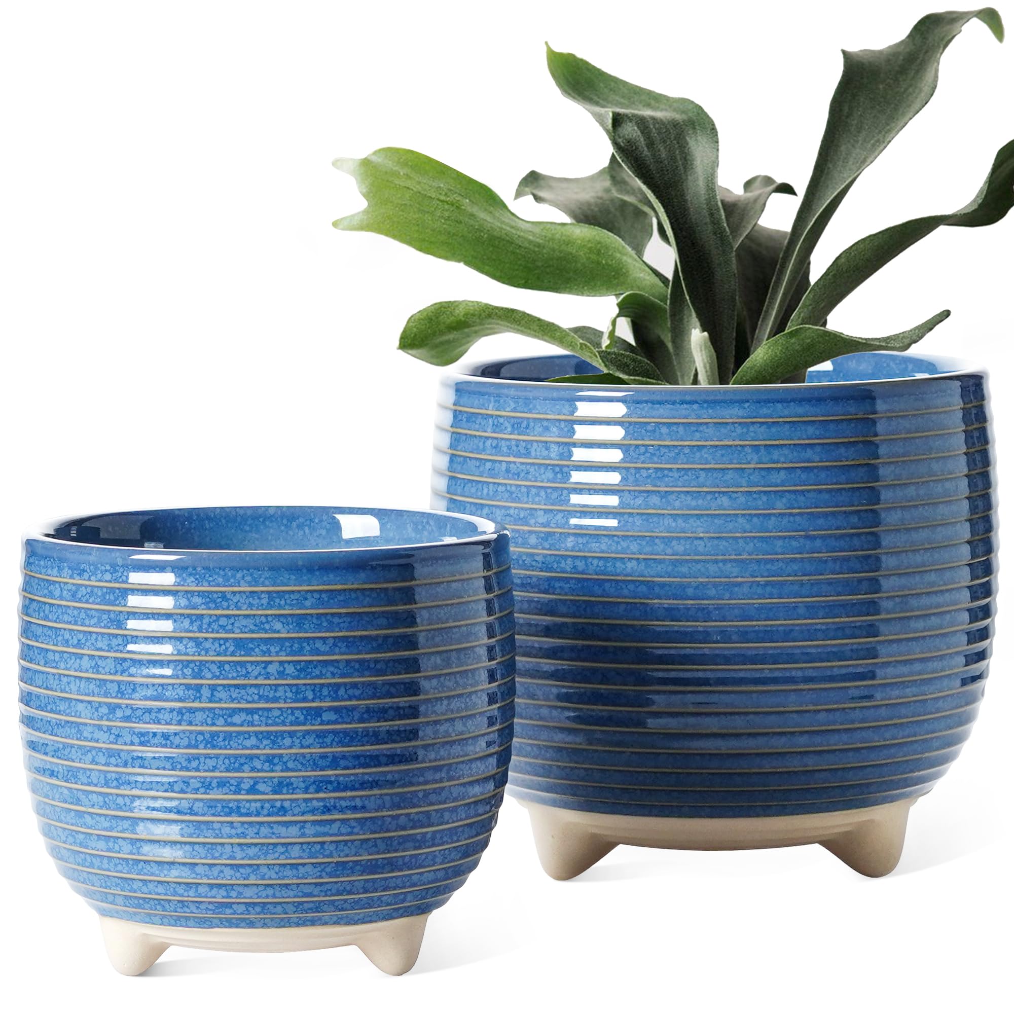 LE TAUCI ceramic pot with blue glaze, 6.4 inch, ideal for statement indoor plants.