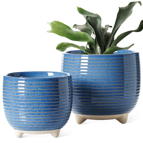 LE TAUCI ceramic pot with blue glaze, 6.4 inch, ideal for statement indoor plants.