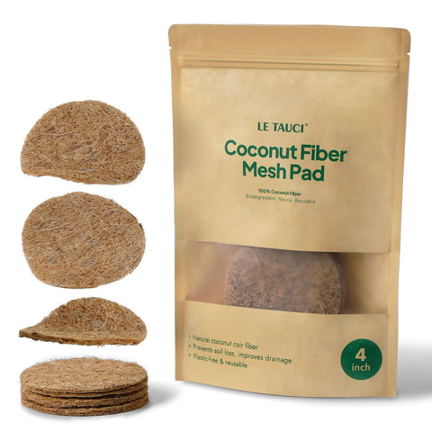 LE TAUCI coconut coir drainage pad for 4-inch holes keeps soil in place in larger planters.