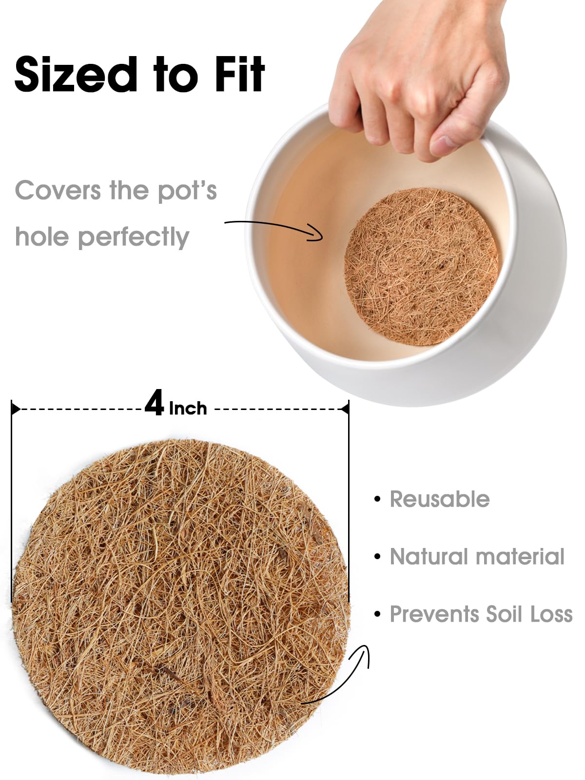 LE TAUCI outdoor planter uses a coir pad to prevent soil washout.