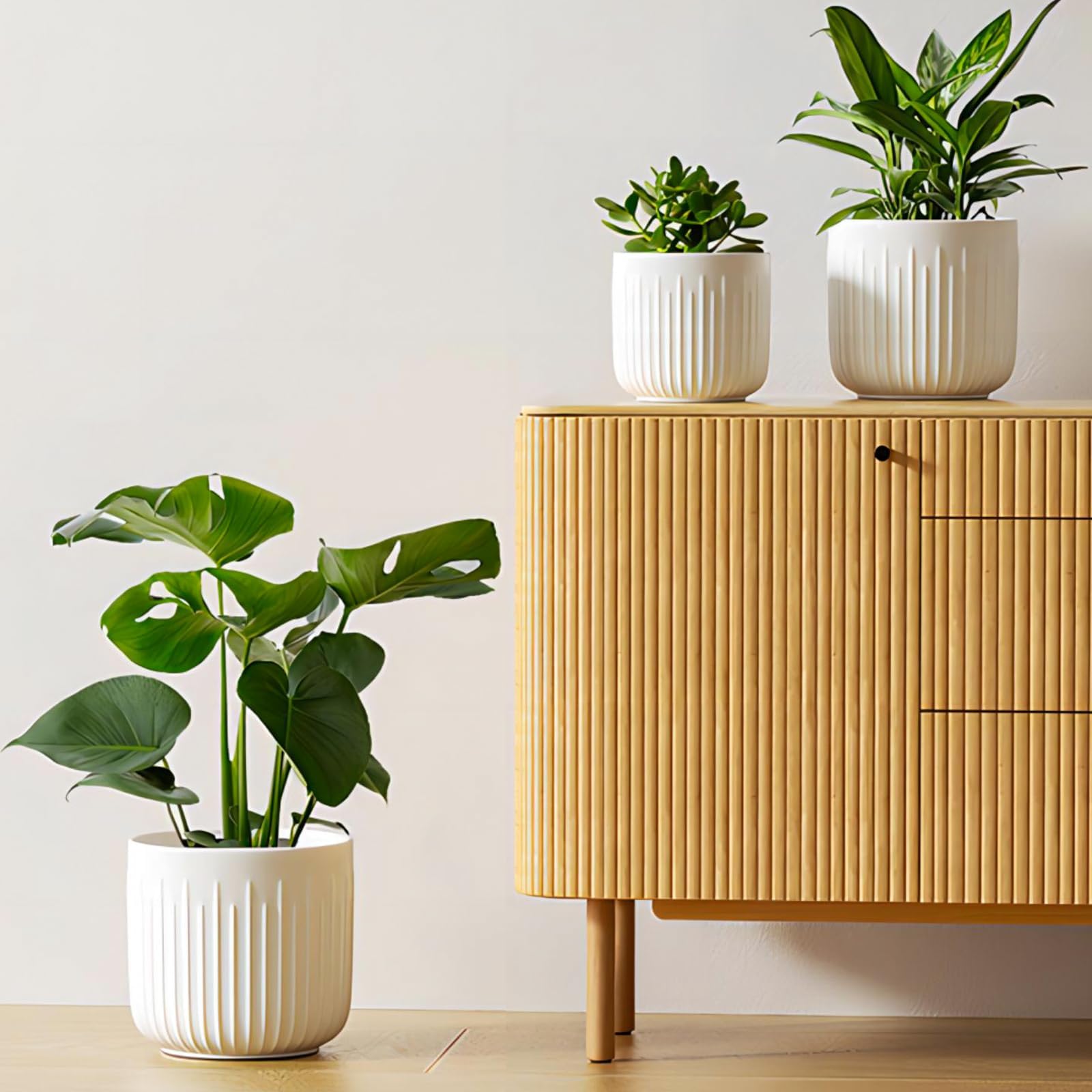 LE TAUCI 8.3-inch fluted planter with drainage holes, ideal for tall snake plants.