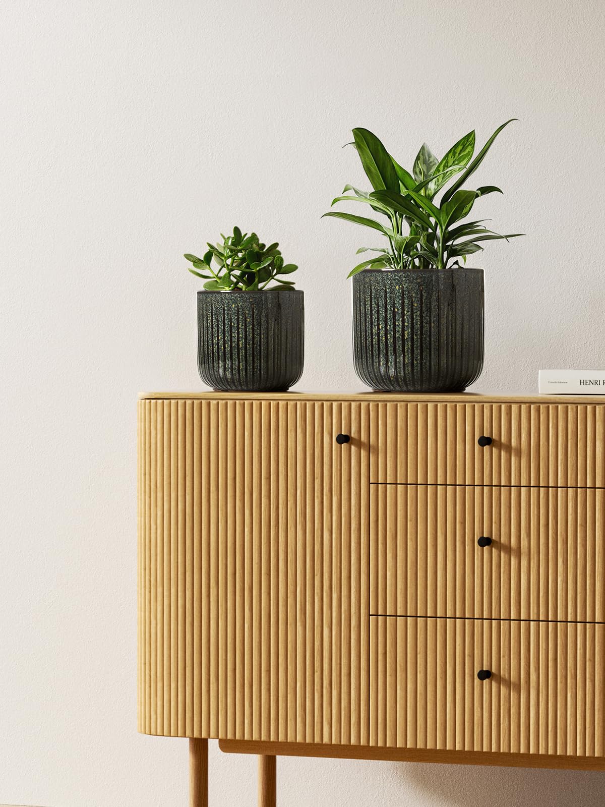 LE TAUCI 7-inch fluted cylinder pot ideal for herbs and small succulents.