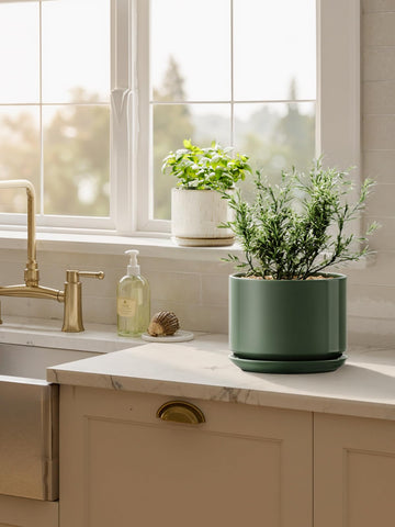 LE TAUCI forest green glaze adds modern style to living room decor.